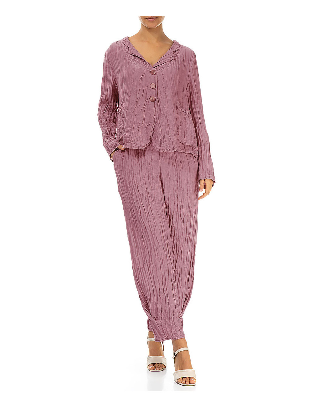 Kort cardigan i silke & hør blanding - violet rosa