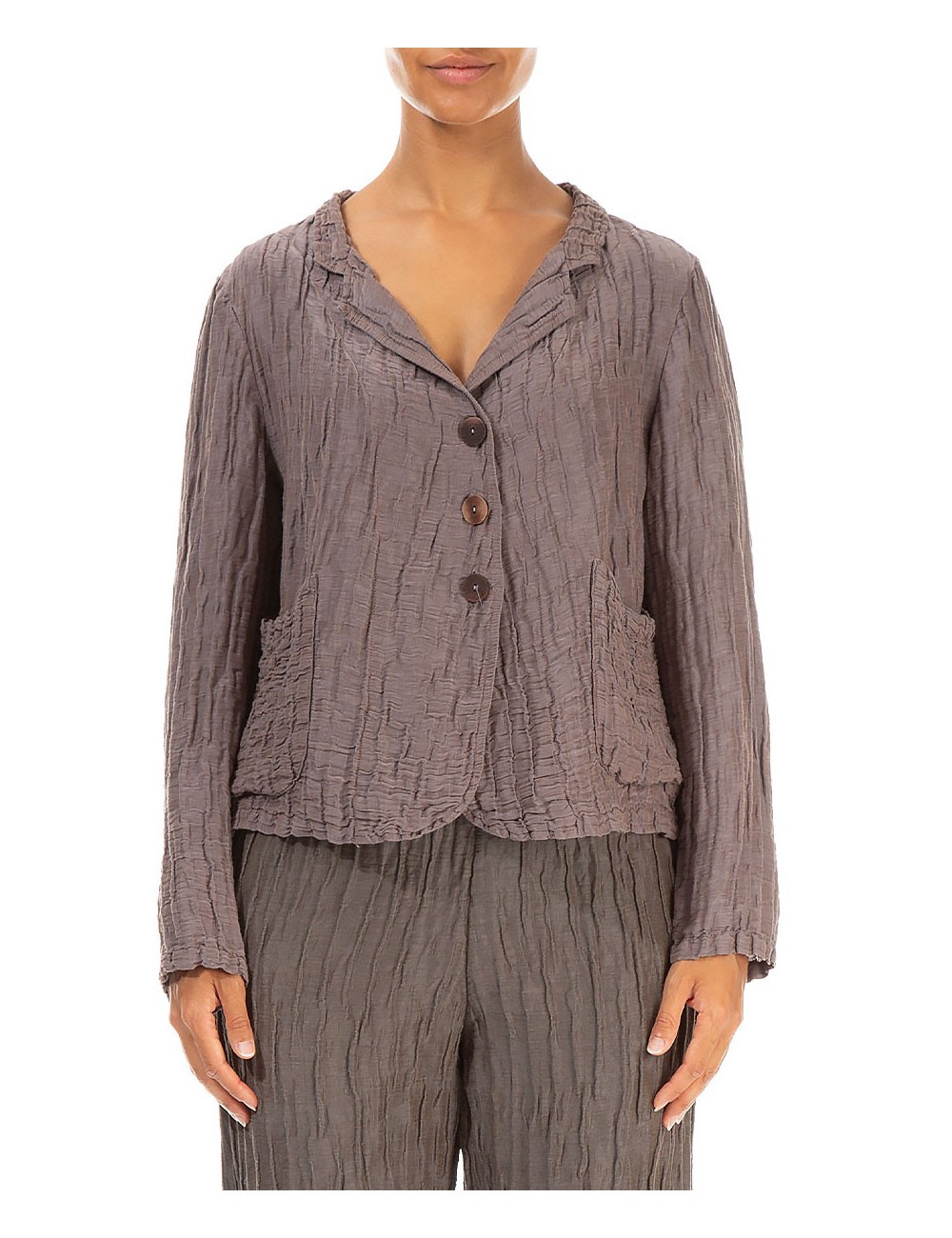 Kort cardigan i silke & hør blanding - lys kakao