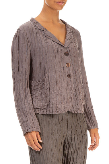 Kort cardigan i silke & hør blanding - lys kakao