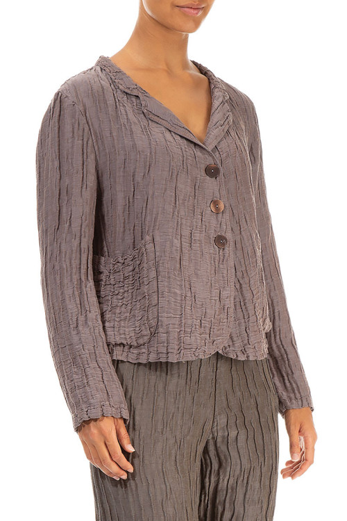 Kort cardigan i silke & hør blanding - lys kakao