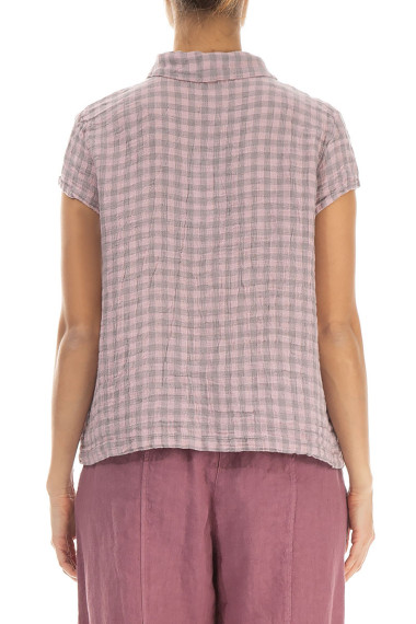 Lyserød skjorte bluse med korte ærmer i hør fra Grizas