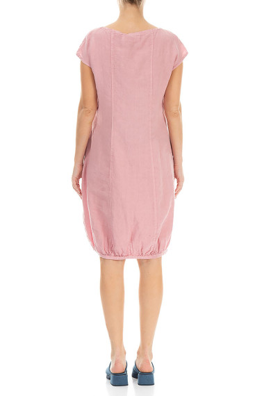 Kort simpel hør kjole i ballon facon fra Grizas i lyserød