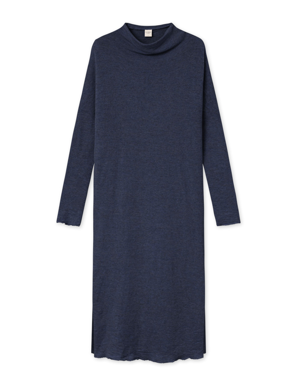 Lang kjole med draperet hals i merino uld 7022 i basis farver