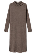 Lang kjole med draperet hals i merino uld 7022 i basis farver