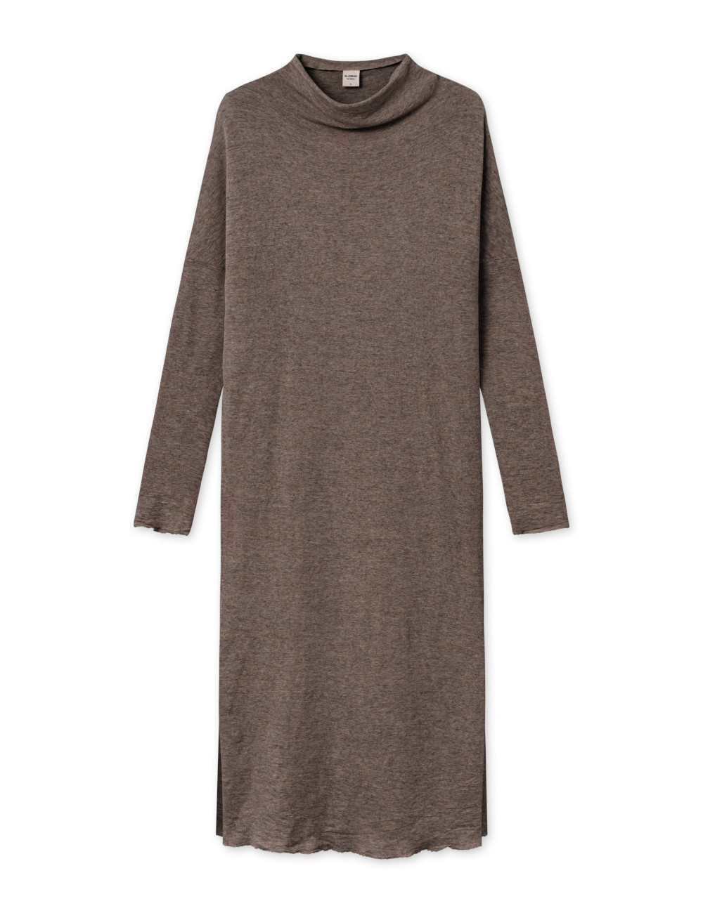 Lang kjole med draperet hals i merino uld 7022 i basis farver