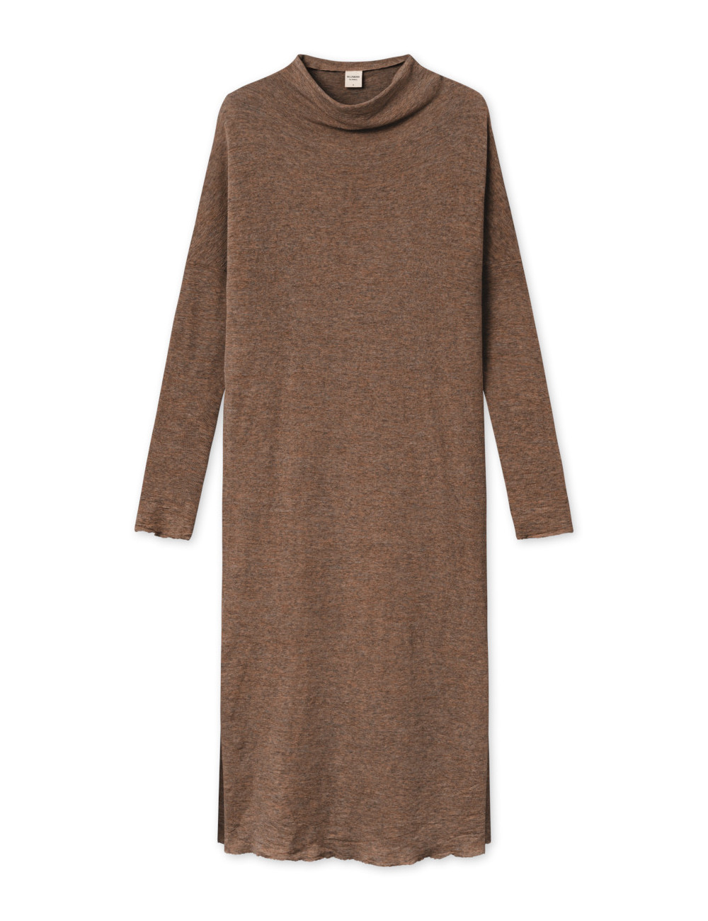 Lang kjole med draperet hals i merino uld 7022 i basis farver