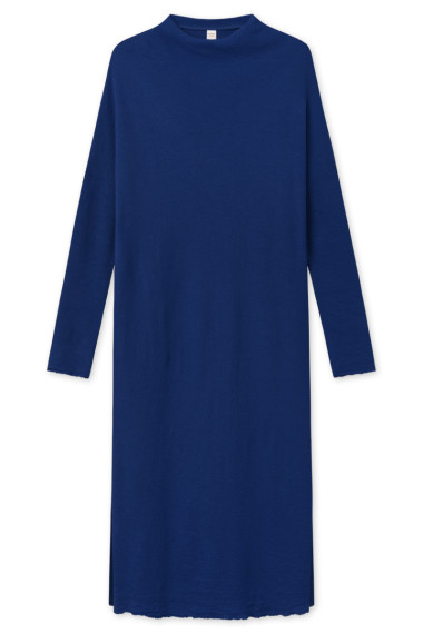 Lang kjole med draperet hals i merino uld 7022 i farver