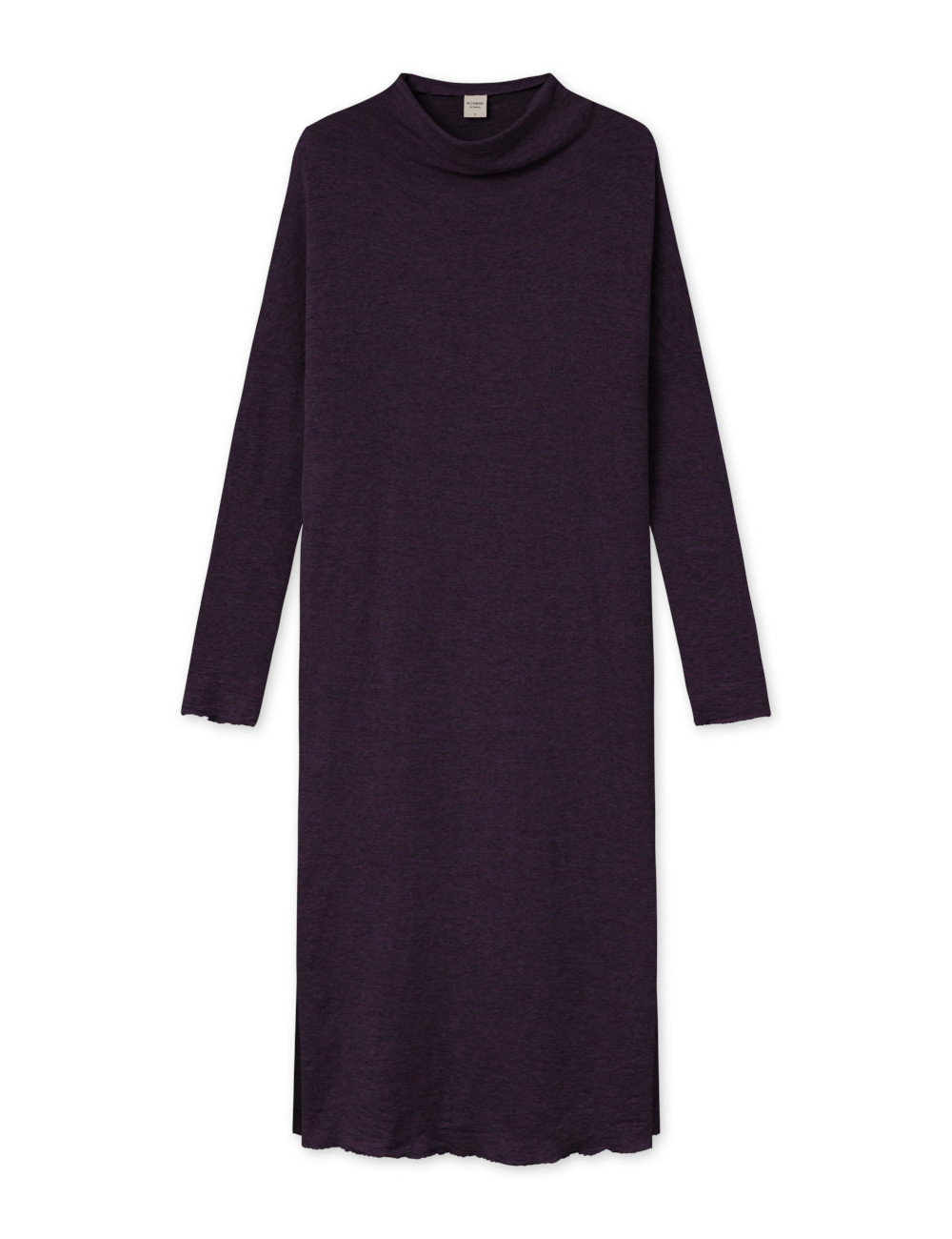 Lang kjole med draperet hals i merino uld 7022 i farver