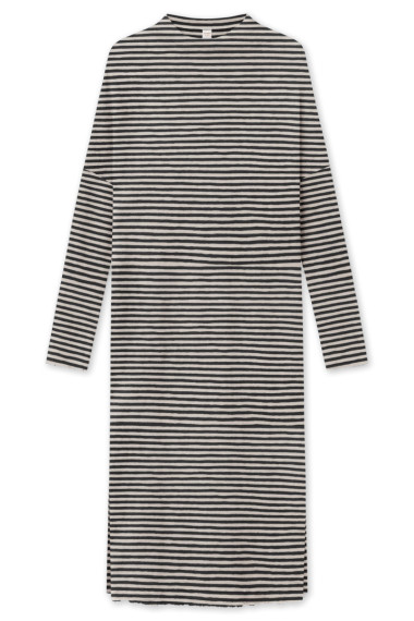 Lang kjole med draperet hals i merino uld 7022 i striber