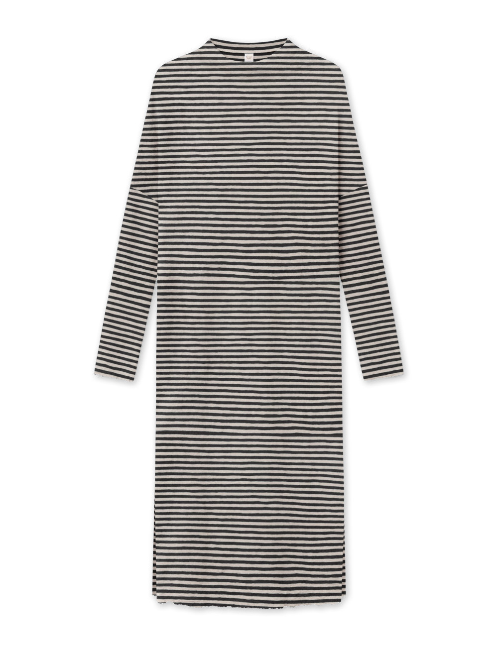 Lang kjole med draperet hals i merino uld 7022 i striber