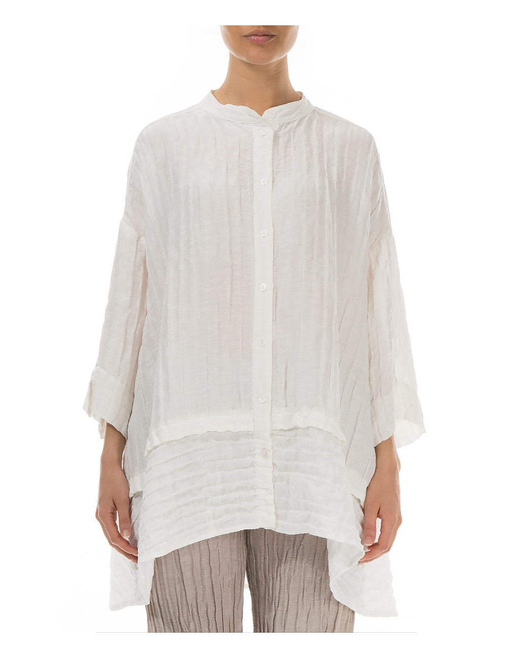 Skjorte bluse i silke og hør blanding