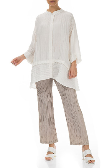 Hvid skjorte bluse i silke og hør blanding fra Grizas