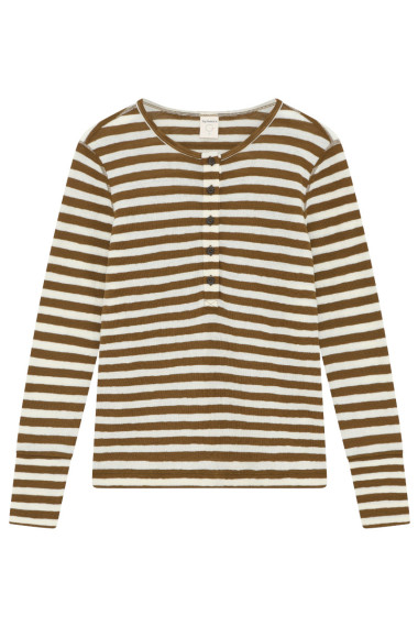 Merino uld bluse med knapper foran 4069 i striber