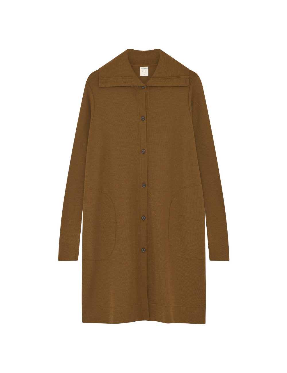 Lang cardigan med høj krave i merino uld 8019 i basis farver