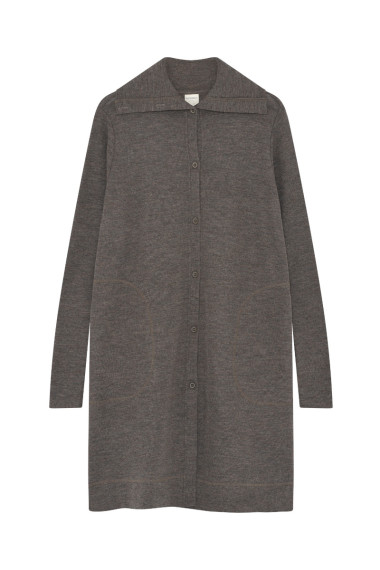 Lang cardigan med høj krave i merino uld 8019 i basis farver