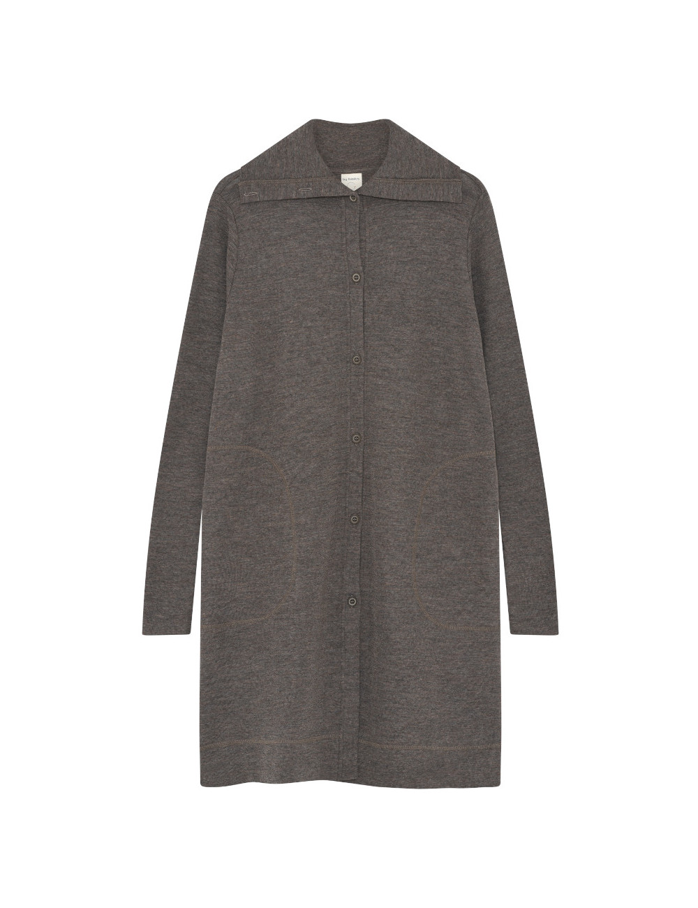 Lang cardigan med høj krave i merino uld 8019 i basis farver