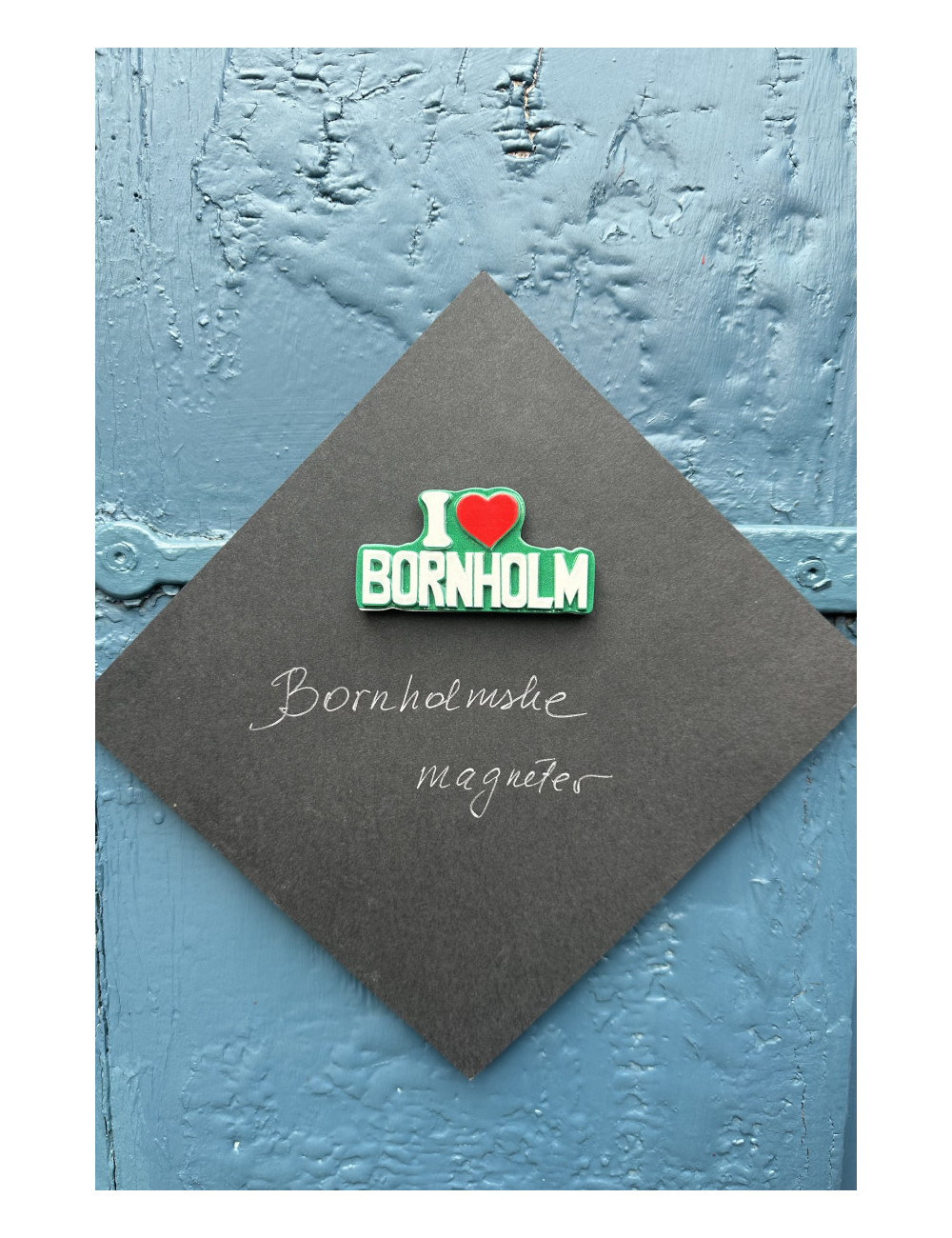 Bornholmsk magnet - "I love Bornholm" i grøn