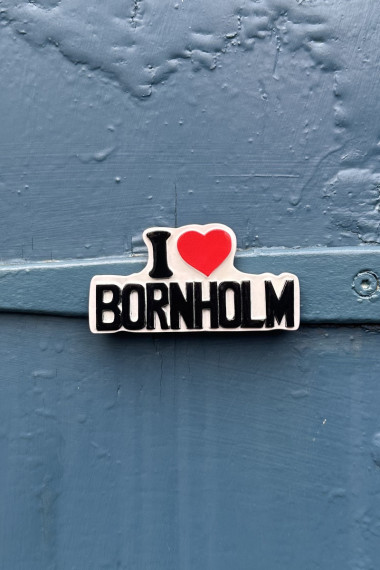 Bornholmsk magnet - "I love Bornholm" i hvid