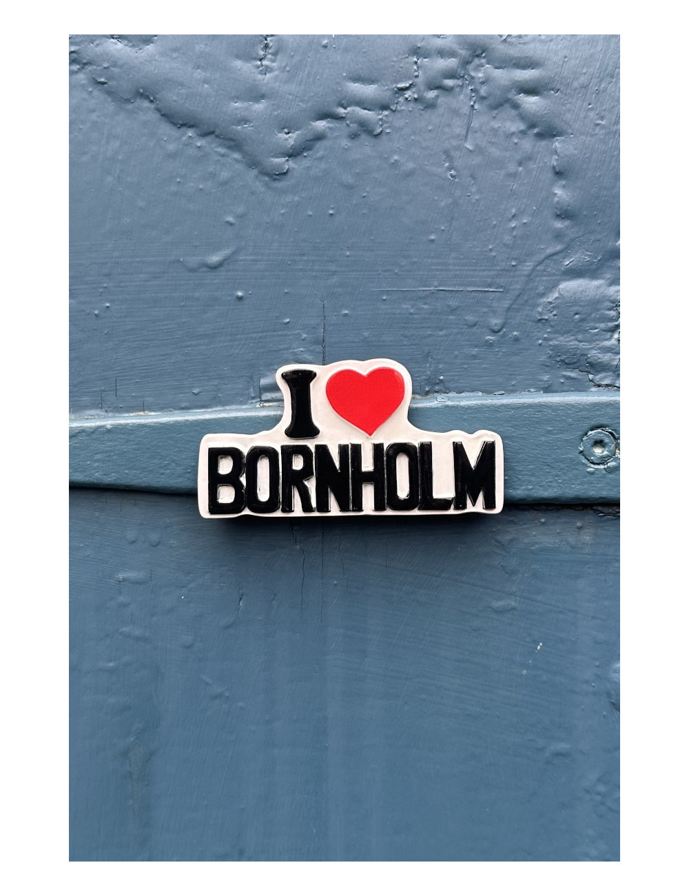 Bornholmsk magnet - "I love Bornholm" i hvid