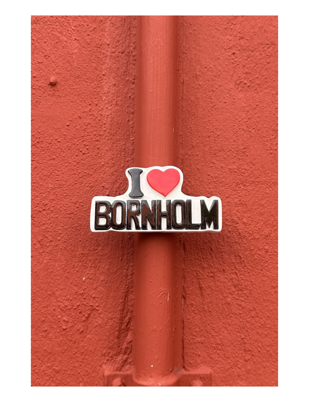 Bornholmsk magnet - "I love Bornholm" i hvid