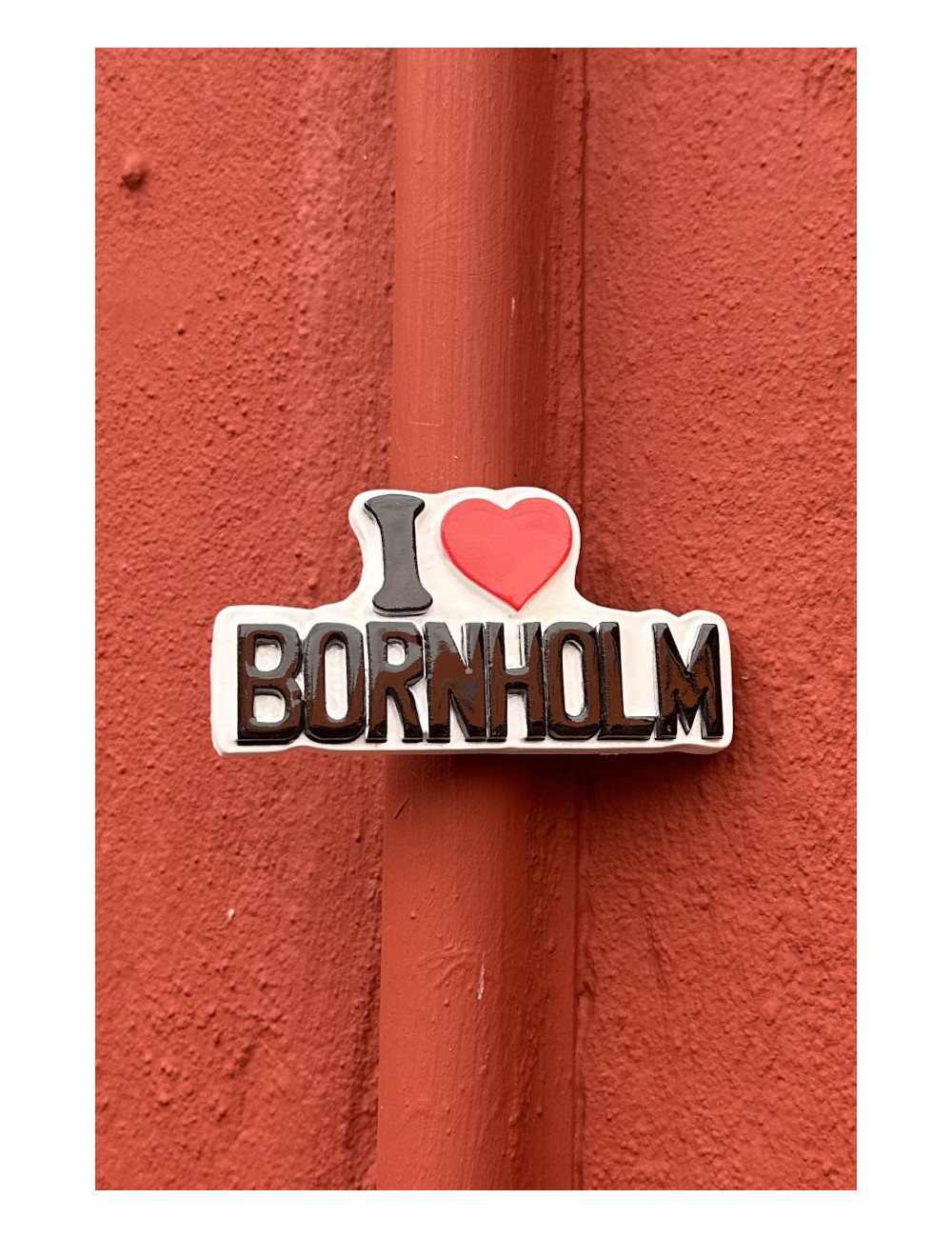 Bornholmsk magnet - "I love Bornholm" i hvid